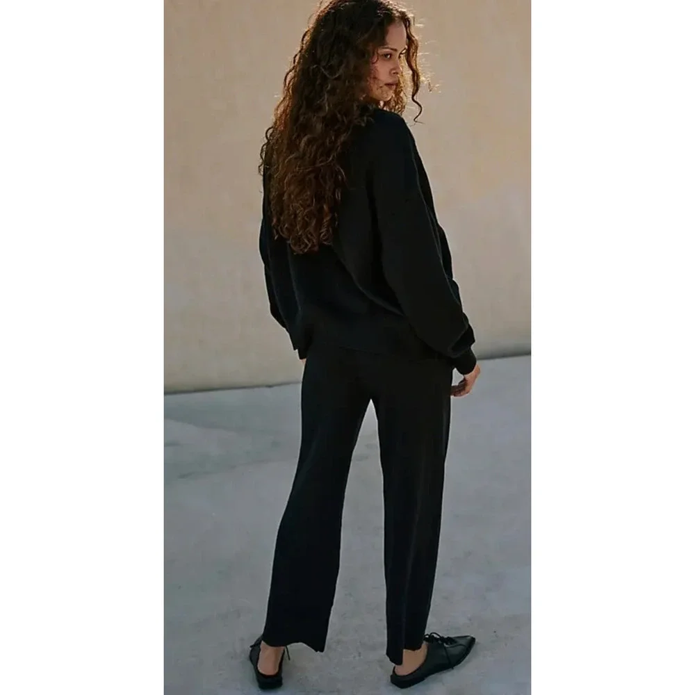 NEW FREE PEOPLE BLACK SOLAR SWEATER PANTS SET SZ XS